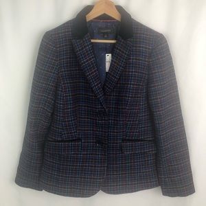 Talbots Women’s Blazer Blue Plaid Wool-Blend Velvet Collar Size 8 NWT